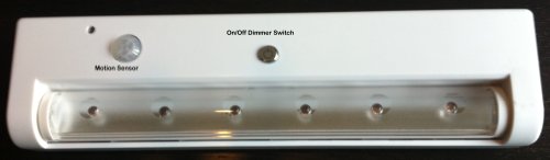 Sensor Light LED - Motion Activated - Under Counter -Turns on Automatically - Detects Motion up to 6 feet away. Easy to install with fabric tape or screws. Uses (3) "AAA" batteries (not included)