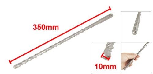 10mm Width Tip Square Four Hollow Shank 350mm Long Masonry Impact Drill Bit