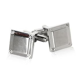 Industrial Brushed & Polished Silver Cufflinks with Screw Prints with Presentation Box by 