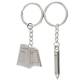 2 Pcs Lovers Diary Pen Shape Pendant Metal Keyrings Key Chain