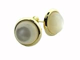 White Mother Of Pearl Round Button Earrings, 14k Gold