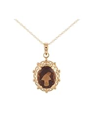 10k Yellow Gold Oval Gemstone Filigree Pendant Necklace, 18"