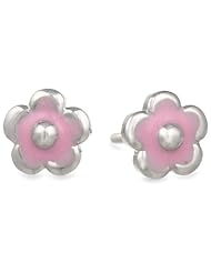 Childrens Sterling Silver Pink Flower Safety Earrings