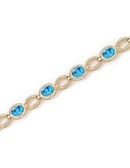14K Yellow Gold Oval Blue Topaz Bracelet