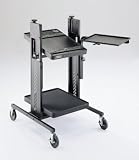 Da-Lite Dove Gray Adjustable Projector Table with Storage Cabinet Electrical Assembly 18 x 24 Shelf and UL Casters