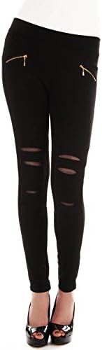 Balingi Jeggings with gold zippers for women BA10501, Größe:S;Farbe:Black