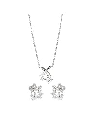 Nickel Free Sterling Silver Necklace & Earring Sets Cubic Zirconia Set Pendant 10Mm X 14Mm Earring 8Mm X 12Mm Chain Adjustable 16"-18"