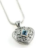 Anatoli Blue Topaz Heart Locket Necklace