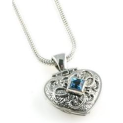 Anatoli Sterling Silver Blue Topaz Heart Locket Necklace by Something Silver