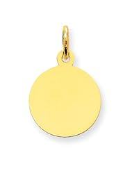 14k Yellow Gold Plain .009 Gauge Circular Engravable Disc Charm. Metal Wt- 0.4g