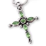 Sterling Silver and Genuine Peridot Cross and 20-inch Chain