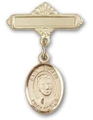 14K Gold Baby Badge with St. Eugene de Mazenod Charm and Polished Badge Pin