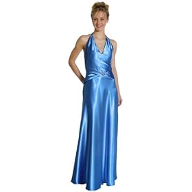 Plus Size Stylish Satin Halter Tie w Diamond Décor Waist Band Long Prom Bridesmaid Evening Dress