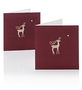 10 Christmas Cards Glitter Reindeer