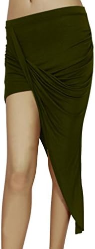 Gorgeous Women's Rayon Asymmetrical Twisted Draped SKIRT: Olive (LARGE)