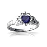 14K White Gold Heart Genuine Sapphire Celtic Claddagh Ring