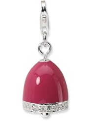 Sterling Silver 3 D Pink Enameled & CZ Bell with Lobster Clasp Charm