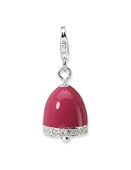 Sterling Silver 3-d Pink Enameled & Cz Bell W/lobster Clasp Charm, Best Quality Free Gift Box Satisfaction Guaranteed