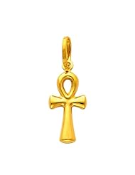 14K Yellow Gold Religious Small Ankh Cross Charm Pendant