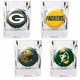 NFL Green Bay Packers Four Piece Square Shot Glass Set (Individual Logos)