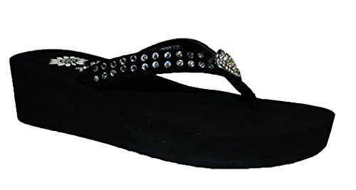 Yellow Box Womens Hanna Rhinestone Wedge Thong Sandal Flip Flops