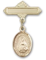Gold Filled Baby Badge with Marie Magdalen Postel Charm and Polished Badge Pin
