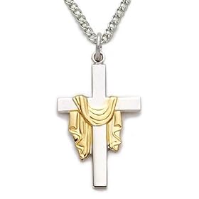7/8" Sterling Silver 2-Tone Robe Cross Necklace on 18" Chain