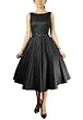 80's Rockabilly Black Satin Flare Swing Dress 10/M