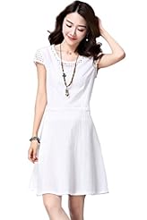 Mesh Lace Cotton/Linen Cap Sleeves Mini Dress 