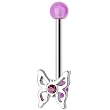Purple Gem Butterfly Eyebrow Ring with Acrylic Ball