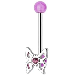 Purple Gem Butterfly Eyebrow Ring with Acrylic Ball