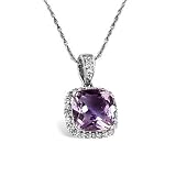 14k White Gold Amethyst & Diamond Pendant