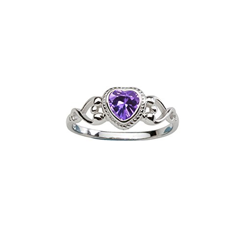 Sterling Silver February CZ Simulated Birthstone Baby Ring with Heart