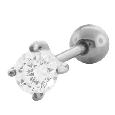 316L Surgical Steel Cubic Zirconia Round Gem Cartilage Earrings - Barbell - 18g - 5/16'' - Clear - Sold Individually