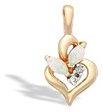 14K Yellow Gold Genuine Marquise Opal and Diamond Pendant