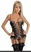 Golden Nugget Bustier Underwire bustier with lace-up front, hook & eye closure back, adjustable straps, removable and adjustable garters and matching thong.