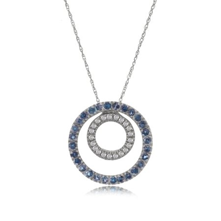 Sapphire Circle of Life Pendant Diamond 10K White Gold