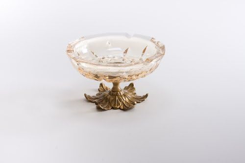 New!! Murano Amber Colored Crystal Ash Tray with Brass Accents