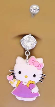 Hello Kitty Flower Dangle Belly Navel body jewelry piercing bar Ring