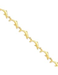 14k Gold 8in Solid Polished Open-Back Dolphin Bracelet
