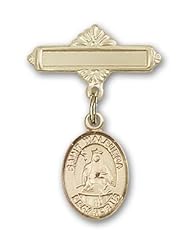 Gold Filled Baby Badge with St. Walburga Charm and Polished Badge Pin