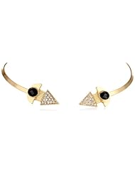 Gold Tone Collar Crystal Pave and Navy Cabochons Necklace, 13"