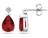 Pear Shaped Garnet & Diamond Earrings in White Gold