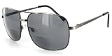 Ace Bifocal Sunglasses with Large Aviator Design for Youthful, Stylish Men and Women (Gunmetal w/ Smoke Lens +1.75)