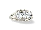 14K White Gold Genuine Oval White Topaz 3-Stone Ring