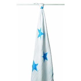Aden + Anais - 9009 - 1 Maxi-Lange en Moussline et son Sac de Transport - Brilliant Blue Stars