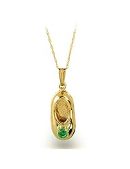 14K Yellow Gold May Emerald Birthstone Baby Bootie Pendant