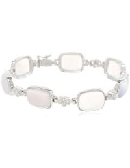 Sterling Silver Blue Chalcedony and Created White Sapphire Bracelet, 7.25"