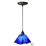 Hand Colored and Shaped Glass Pendant Light Lighting Lamp Fixture with Black Hardware (Cobalt Navy Blue colored glass) Size Small with Lily Shape. Made in the USA.