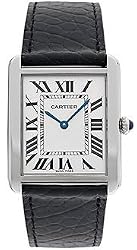 Cartier Midsize W1018255 Tank Solo Stainless Steel Leather Strap Watch